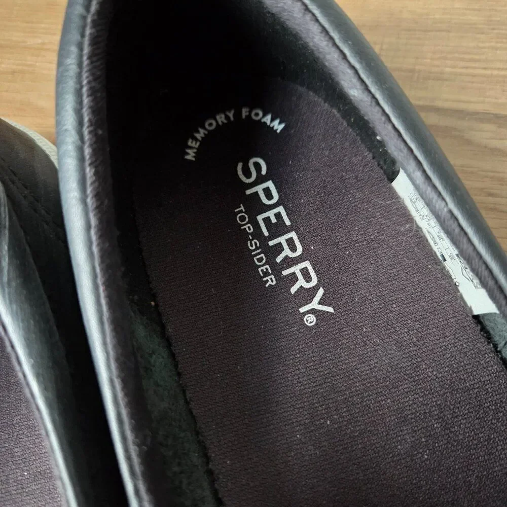 EUC SPERRY TOP SIDER BLACK GENUINE LEATHER UPPER PERFORATED SHOES SIZE 9 WOMENS